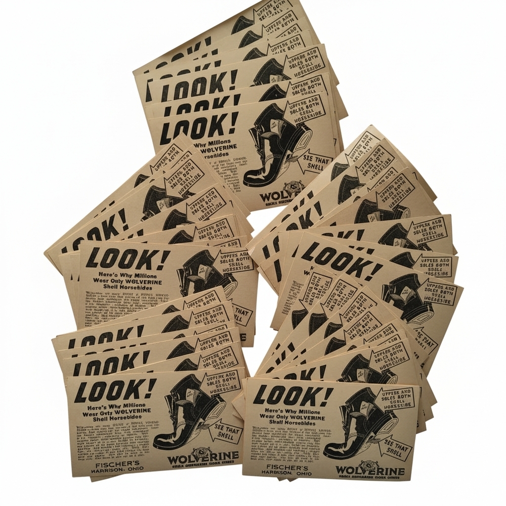 Antique Circa 1915 Lot of 45 Wolverine Boots Advertising Postcards 3.25" x 5.5"